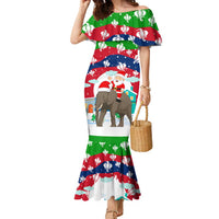 Laos Christmas Family Matching Mermaid Dress and Hawaiian Shirt with Santa Riding Elephant and Festive Flag Pattern - Wonder Print Shop