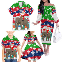 Laos Christmas Family Matching Off The Shoulder Long Sleeve Dress and Hawaiian Shirt with Santa Riding Elephant and Festive Flag Pattern - Wonder Print Shop