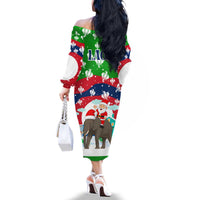 Laos Christmas Family Matching Off The Shoulder Long Sleeve Dress and Hawaiian Shirt with Santa Riding Elephant and Festive Flag Pattern - Wonder Print Shop