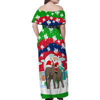 Laos Christmas Family Matching Off Shoulder Maxi Dress and Hawaiian Shirt with Santa Riding Elephant and Festive Flag Pattern - Wonder Print Shop