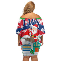 Laos Christmas Family Matching Off Shoulder Short Dress and Hawaiian Shirt with Santa Riding Elephant and Festive Flag Pattern - Wonder Print Shop