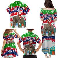 Laos Christmas Family Matching Puletasi and Hawaiian Shirt with Santa Riding Elephant and Festive Flag Pattern - Wonder Print Shop