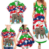 Laos Christmas Family Matching Summer Maxi Dress and Hawaiian Shirt with Santa Riding Elephant and Festive Flag Pattern - Wonder Print Shop