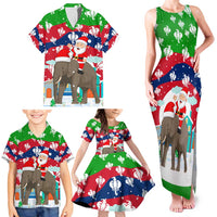 Laos Christmas Family Matching Tank Maxi Dress and Hawaiian Shirt with Santa Riding Elephant and Festive Flag Pattern - Wonder Print Shop