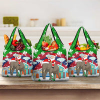 Laos Christmas Grocery Bag with Santa Riding Elephant and Festive Flag Pattern - Wonder Print Shop