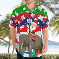 Laos Christmas Hawaiian Shirt with Santa Riding Elephant and Festive Flag Pattern - Wonder Print Shop