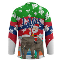 Laos Christmas Hockey Jersey with Santa Riding Elephant and Festive Flag Pattern - Wonder Print Shop