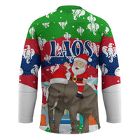 Laos Christmas Hockey Jersey with Santa Riding Elephant and Festive Flag Pattern - Wonder Print Shop