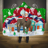 Laos Christmas Hooded Blanket with Santa Riding Elephant and Festive Flag Pattern - Wonder Print Shop
