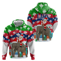 Laos Christmas Hoodie with Santa Riding Elephant and Festive Flag Pattern - Wonder Print Shop