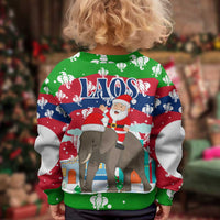 Laos Christmas Kid Ugly Christmas Sweater with Santa Riding Elephant and Festive Flag Pattern - Wonder Print Shop