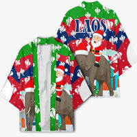 Laos Christmas Kimono with Santa Riding Elephant and Festive Flag Pattern - Wonder Print Shop