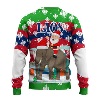 Laos Christmas Ugly Christmas Sweater with Santa Riding Elephant and Festive Flag Pattern - Wonder Print Shop