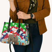 Laos Christmas Leather Bag with Santa Riding Elephant and Festive Flag Pattern - Wonder Print Shop