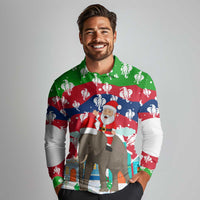 Laos Christmas Long Sleeve Polo Shirt with Santa Riding Elephant and Festive Flag Pattern - Wonder Print Shop