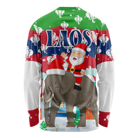 Laos Christmas Long Sleeve Shirt with Santa Riding Elephant and Festive Flag Pattern - Wonder Print Shop
