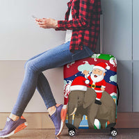Laos Christmas Luggage Cover with Santa Riding Elephant and Festive Flag Pattern - Wonder Print Shop