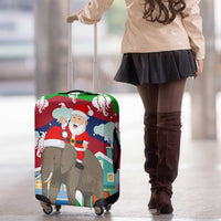 Laos Christmas Luggage Cover with Santa Riding Elephant and Festive Flag Pattern - Wonder Print Shop
