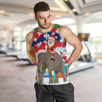 Laos Christmas Men Tank Top with Santa Riding Elephant and Festive Flag Pattern - Wonder Print Shop