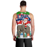 Laos Christmas Men Tank Top with Santa Riding Elephant and Festive Flag Pattern - Wonder Print Shop