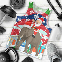 Laos Christmas Men Tank Top with Santa Riding Elephant and Festive Flag Pattern - Wonder Print Shop