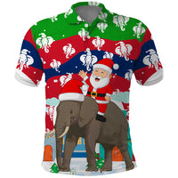 Laos Christmas Polo Shirt with Santa Riding Elephant and Festive Flag Pattern - Wonder Print Shop