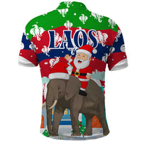Laos Christmas Polo Shirt with Santa Riding Elephant and Festive Flag Pattern - Wonder Print Shop