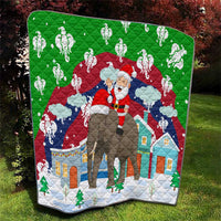 Laos Christmas Quilt with Santa Riding Elephant and Festive Flag Pattern - Wonder Print Shop