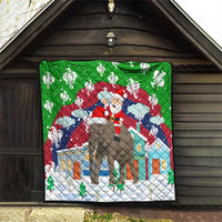 Laos Christmas Quilt with Santa Riding Elephant and Festive Flag Pattern - Wonder Print Shop