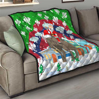Laos Christmas Quilt with Santa Riding Elephant and Festive Flag Pattern - Wonder Print Shop