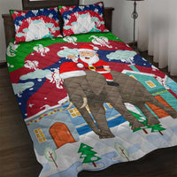 Laos Christmas Quilt Bed Set with Santa Riding Elephant and Festive Flag Pattern - Wonder Print Shop