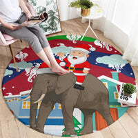 Laos Christmas Round Carpet with Santa Riding Elephant and Festive Flag Pattern - Wonder Print Shop