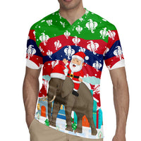 Laos Christmas Rugby Jersey with Santa Riding Elephant and Festive Flag Pattern - Wonder Print Shop