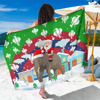 Laos Christmas Sarong with Santa Riding Elephant and Festive Flag Pattern - Wonder Print Shop