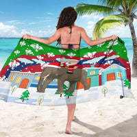 Laos Christmas Sarong with Santa Riding Elephant and Festive Flag Pattern - Wonder Print Shop