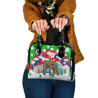 Laos Christmas Shoulder Handbag with Santa Riding Elephant and Festive Flag Pattern - Wonder Print Shop