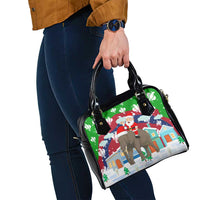 Laos Christmas Shoulder Handbag with Santa Riding Elephant and Festive Flag Pattern - Wonder Print Shop