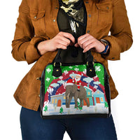 Laos Christmas Shoulder Handbag with Santa Riding Elephant and Festive Flag Pattern - Wonder Print Shop