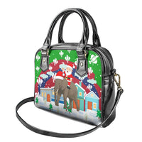 Laos Christmas Shoulder Handbag with Santa Riding Elephant and Festive Flag Pattern - Wonder Print Shop