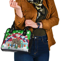 Laos Christmas Shoulder Handbag with Santa Riding Elephant and Festive Flag Pattern - Wonder Print Shop