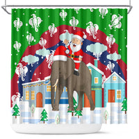 Laos Christmas Shower Curtain with Santa Riding Elephant and Festive Flag Pattern - Wonder Print Shop