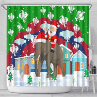 Laos Christmas Shower Curtain with Santa Riding Elephant and Festive Flag Pattern - Wonder Print Shop
