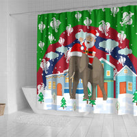 Laos Christmas Shower Curtain with Santa Riding Elephant and Festive Flag Pattern - Wonder Print Shop