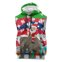 Laos Christmas Sleeveless Hoodie with Santa Riding Elephant and Festive Flag Pattern - Wonder Print Shop