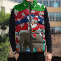 Laos Christmas Sleeveless Puffer Jacket with Santa Riding Elephant and Festive Flag Pattern - undefined