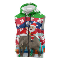 Laos Christmas Sleeveless Zip Hoodie with Santa Riding Elephant and Festive Flag Pattern - Wonder Print Shop