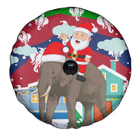 Laos Christmas Spare Tire Cover with Santa Riding Elephant and Festive Flag Pattern - Wonder Print Shop