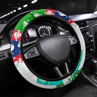 Laos Christmas Steering Wheel Cover with Santa Riding Elephant and Festive Flag Pattern - Wonder Print Shop