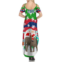 Laos Christmas Summer Maxi Dress with Santa Riding Elephant and Festive Flag Pattern - Wonder Print Shop