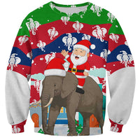 Laos Christmas Sweatshirt with Santa Riding Elephant and Festive Flag Pattern - Wonder Print Shop